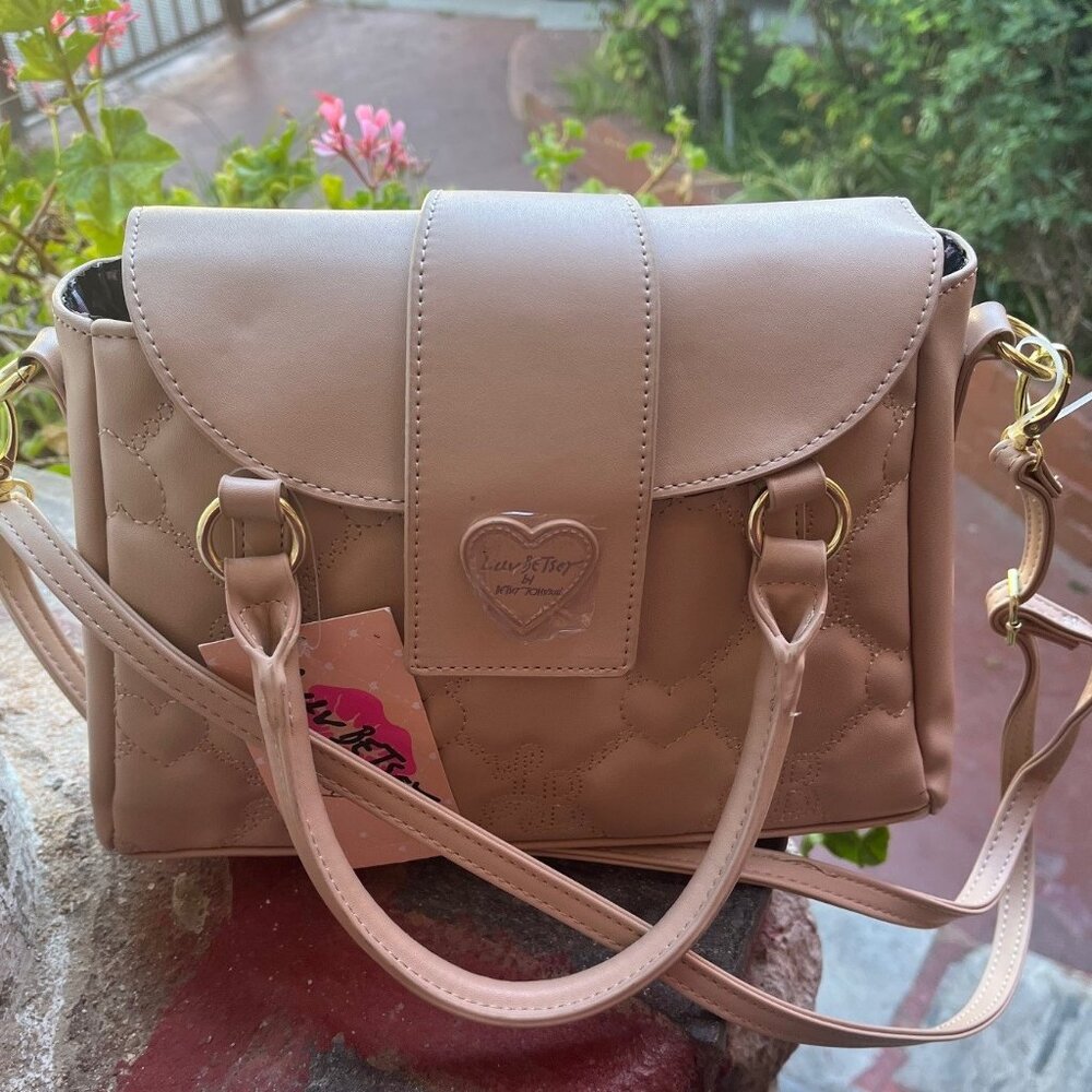 Betsey Johnson Satchel with Crossbody Strap Sand Color NWT